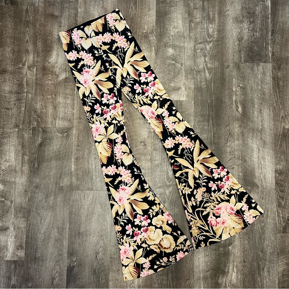 Show Me Your MuMu Floral Boot Cut Pants - Black and Pink